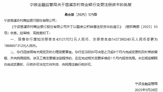 宁波两家农商行获批增资