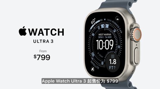 苹果最大手表Apple Watch Ultra 3发布，定价约5700元