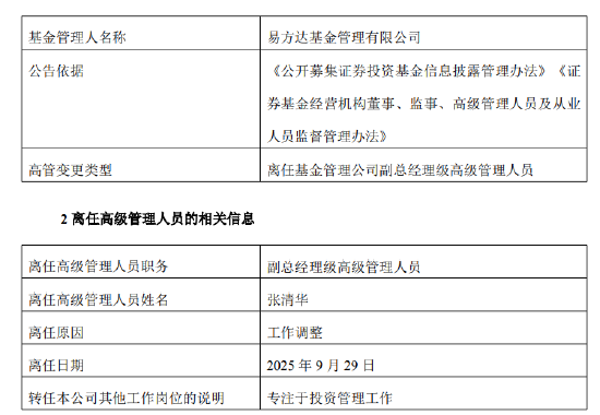 固收名将张清华卸任易方达副总：专注管好480亿，代表作年化超10%
