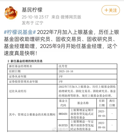 上银基金沈丹莹参加工作3年跻身基金经理行列，手握上银3只债基总规模51亿