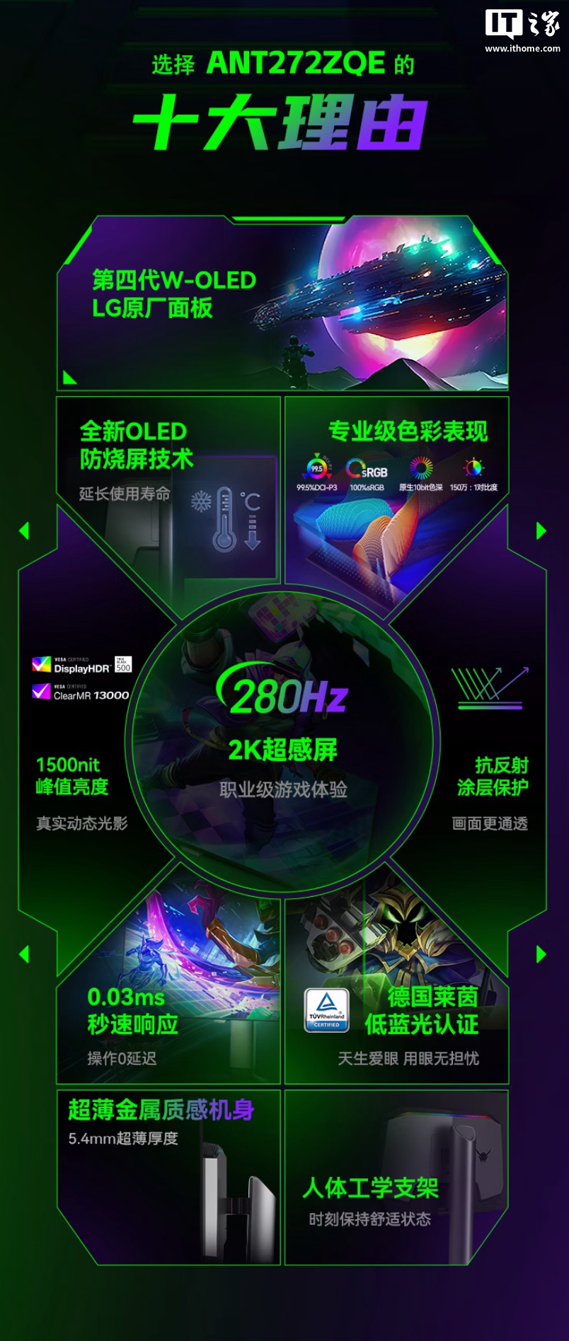 蚂蚁电竞推出“ANT272ZQE”26.5 英寸显示器:2K 280Hz W-OLED、原生 10-Bit,2999 元